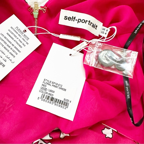 LAST CHANCE! NWT SELF-PORTRAIT Asymmetrical Twist Floral Print Dress Red 4 NEW - Picture 4 of 10